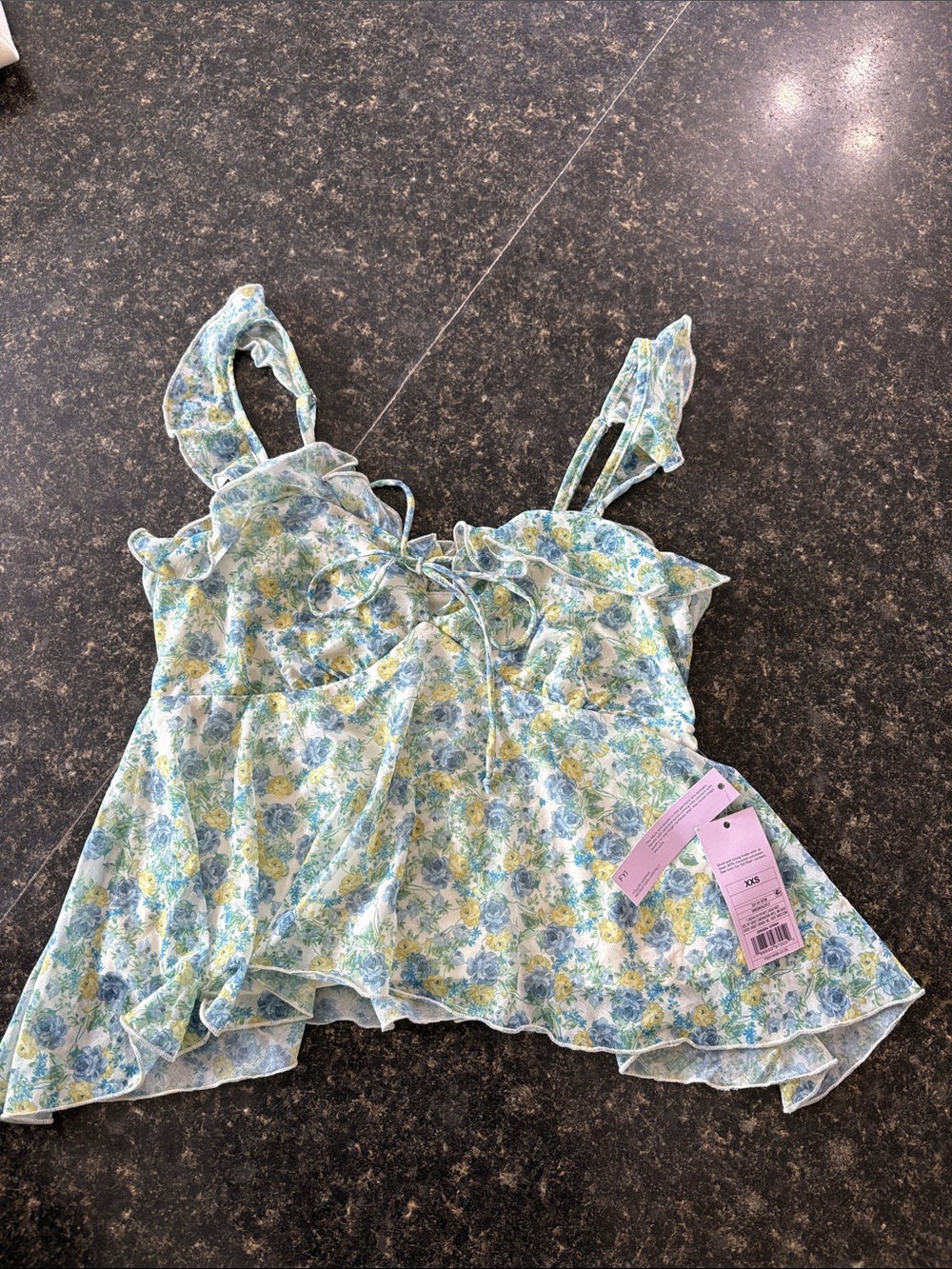 wild fable Blue & Yellow Floral Ruffle Tie-Front Cami